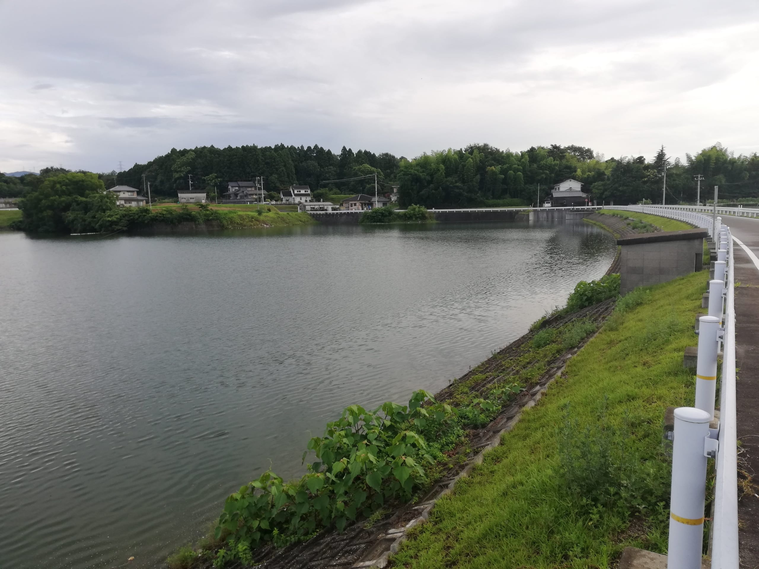 Ondani Ike floating solar project in Japan, view from the banks.