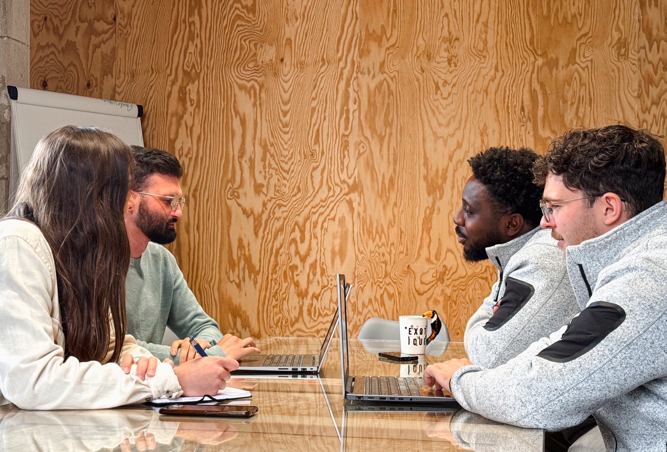 Julie Laguerre first job at Laketricity during a meeting with coworkers