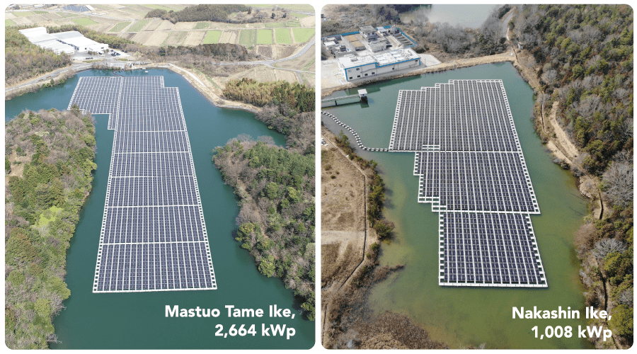 Matsuo Tame Ike Nakashin Ike floating solar power plants Laketricity Japan